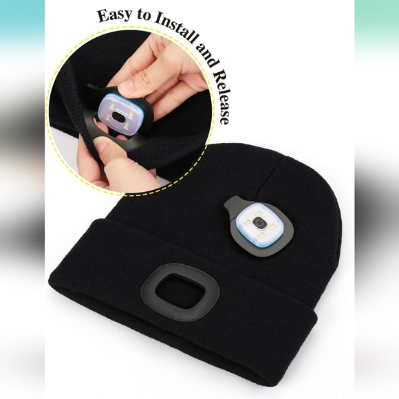 NWT Melasa: Beanie w8th LED Light, USB Rechargeable Hands Free Headlamp, Black - Picture 5 of 6